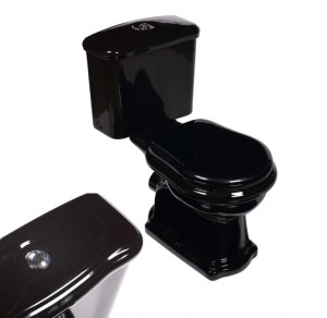 WC KOMPAKT CZARNY RETRO Z DESKĄ POZIOMY ,ARMATURA CHROMOWANA