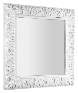 Lustro w ramie 90x90x14 cm w ręcznie rzeźbionej drewnianej ramie białe postarzane 