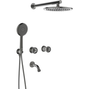 DESZCZOWNICA 25 CM zestawem natryskowym +bateria wannowo-natryskowa podtynkowa ,grafit LOFT MURO 