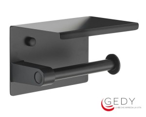 Uchwyt na papier toaletowy 144x96x99 mm z półką, czarny mat