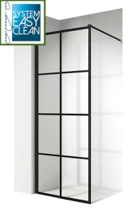 Walk-In ŚCIANKA-PRYSZNICOWA  60x195 cm/6 mm CZARNE PROFILE MAT/SZPROSY   