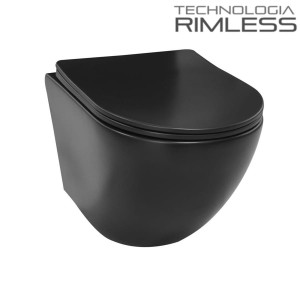 CZARNA MISKA WC RIMLESS 49x37 cm+ DESKA SLIM WOLNOOPADAJĄCA DUROPLAST POŁYSK