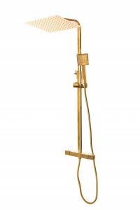 DESZCZOWNICA 30x30 cm  - Złoty zestaw prysznicowy z termostatem, ZŁOTA