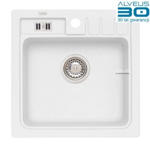 Zlewozmywak granitowy 465x465x180 mm 1 komora, wpuszczany / 	odwracalny, biały