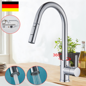 Bateria kuchenna z wyciąganą wylewką, Obracana o 360°, Stal nierdzewna, Jednouchwytowa, Chrom