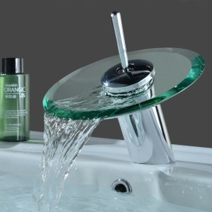 Bateria umywalkowa 15 cm szklana wodospad, chrom/ przezroczysta