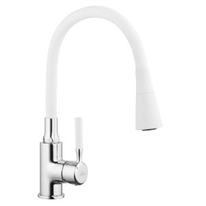 Bateria zlewozmywakowa  39 cm elastyczna z pamięcią kształtu,  BIAŁA/ CHROM